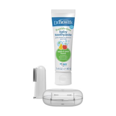 Dr. Brown's Baby Toothpaste Variety Pack, Strawberry and Pear Apple Flavors, Fluoride Free, Made in the USA, 0-3 Years, 2-Pack