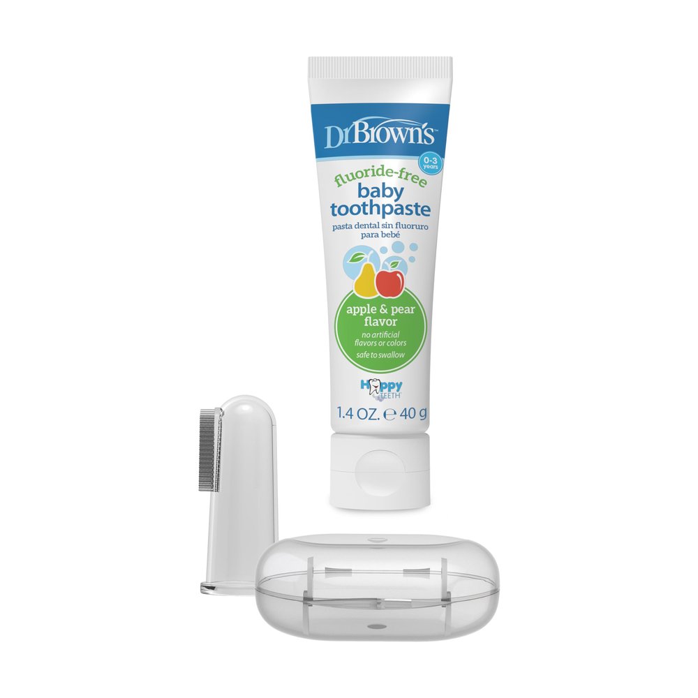 Dr. Brown's Baby Toothpaste Variety Pack, Strawberry and Pear Apple Flavors, Fluoride Free, Made in the USA, 0-3 Years, 2-Pack