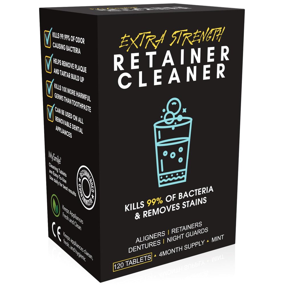 MySmile Retainer Cleaner Tablets - 120 Tabs (4 Months Supply) - Fresh in 3 Minutes - Denture Cleaning Tablets for Removes Plaque, Odors, Stains from Aligner, Invisalign, Mouth Guard, Night Guard