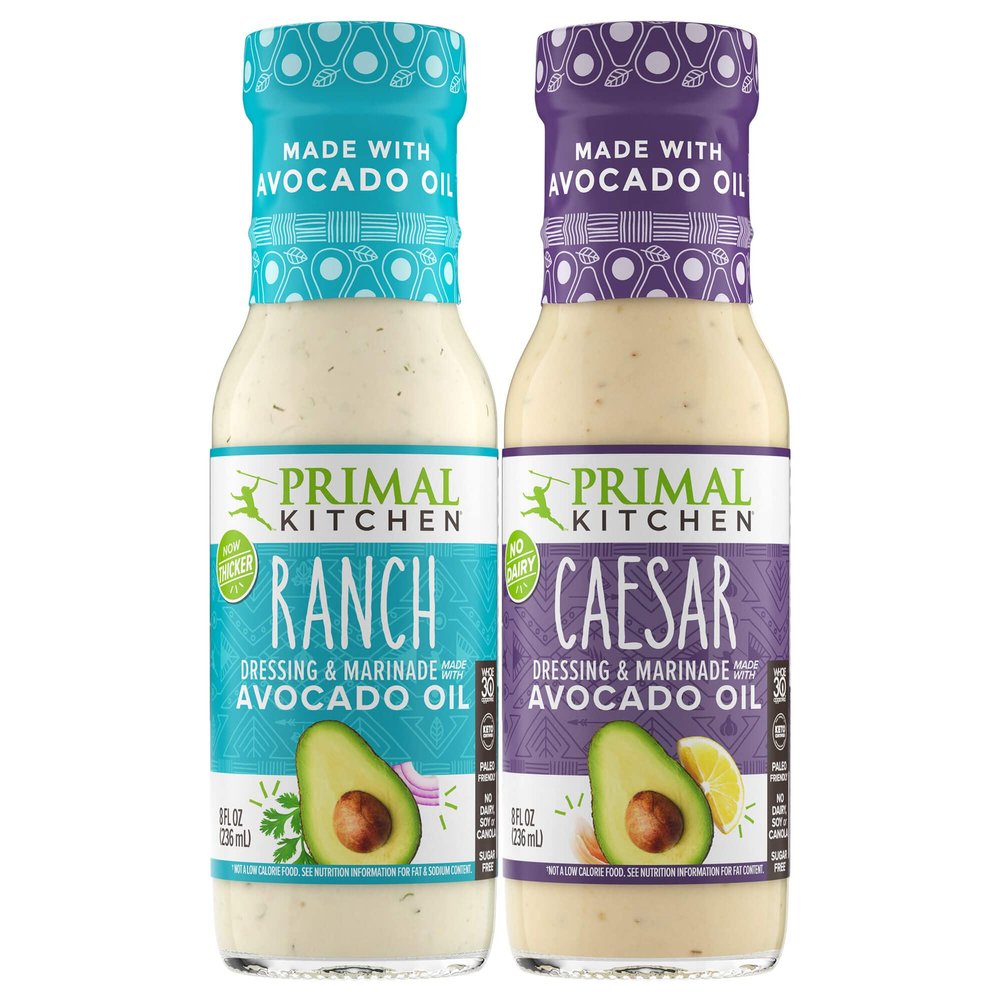 Primal Kitchen Ranch Dressing & Marinade and Caesar Dressing & Marinade, Made with Avocado Oil and Cage-Free Eggs, 8 Fluid Ounces, Variety Pack of 2