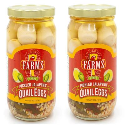 Al Amin Foods 7 Farms Pickled Jalapeno Quail Eggs 2 Jars Net Wt. 16 Oz (454g)