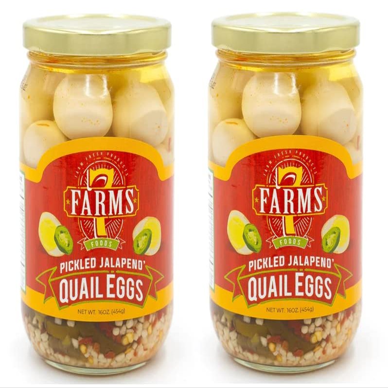 Al Amin Foods 7 Farms Pickled Jalapeno Quail Eggs 2 Jars Net Wt. 16 Oz (454g)