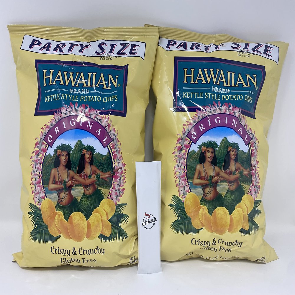 Hawaiian Crispy And Crunchy Kettle Style Potato Chips Original Bundled With Kokobunch Kit Party Size 2-13oz PACK