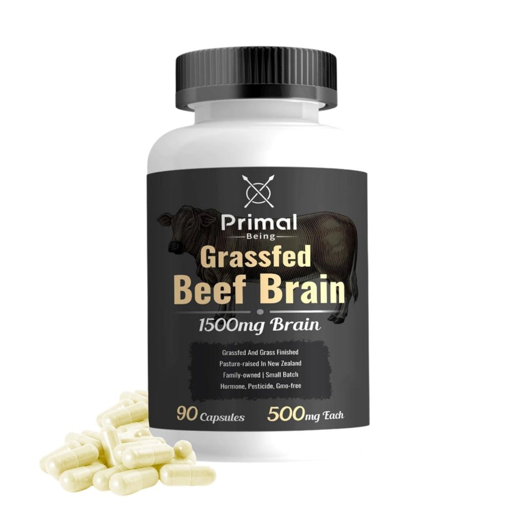 Primal Being Grassfed Beef Brain, Supports Memory, Mood, Focus, Energy, Cognitive Health - 90 Capsules, 1500mg per Serving