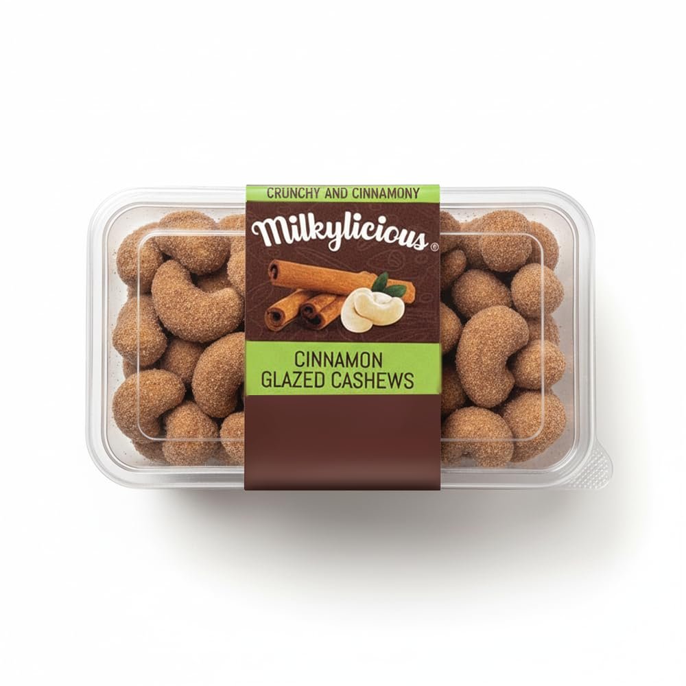Premium Hand Roasted Cinnamon Glazed Cashews | Plant-Based Delicious Sweet Crunchy Snack with a mouthwatering flavor| Perfect for Gifting Baking Adventures Parties | Power packed with Nutrients in 4 oz. Clamshells| Proudly Made in USA by Milkylicious