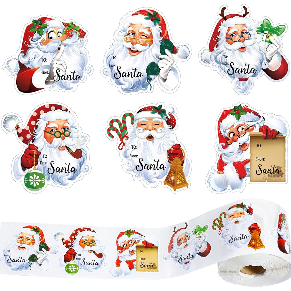 Funrous 500 Pcs from Santa Tag Stickers Christmas Santa Gift Name Tags Xmas Tag Stickers Roll Self Adhesive Vintage Santa Pattern Labels for Xmas Holiday Gift Wrapping Party Favors Supplies