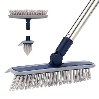 2 in 1 Floor Scrub Brush Grout Brush with 57.8" Long Handle,120Rotatable Shower Tile Grout Scrubber,V-Shaped Corner Brush for Hard to Reach Areas (Grey)