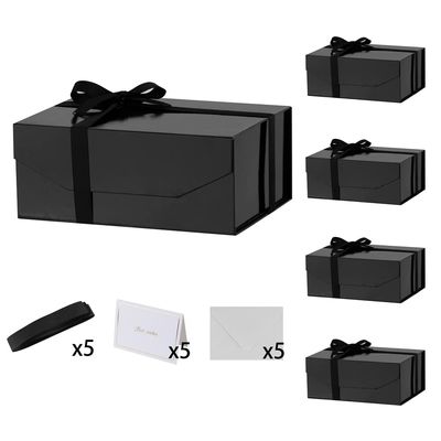 PACKGILO 5PCS Black Gift Box with Ribbon 9.5x7x4 InchesSturdy Gift Box with Lid for Gift Packaging, Foldable Magnetic Closure Storage Boxes, Bridesmaid proposal box, Rectangle Collapsible Box