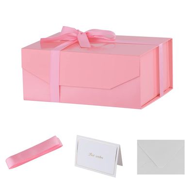 PACKGILO 1PCS Pink Gift Box with Ribbon 9.5x7x4 InchesSturdy Gift Box with Lid for Gift Packaging, Foldable Magnetic Closure Storage Boxes, Bridesmaid proposal box, Rectangle Collapsible Box