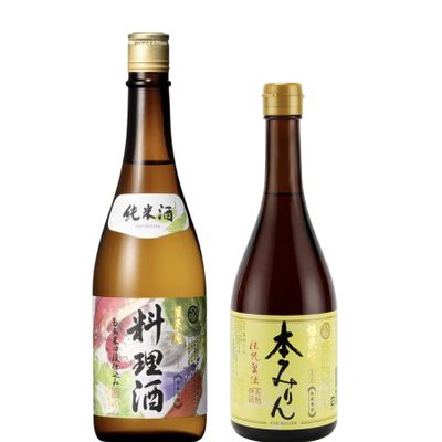 Hakusen Shuzou Premium Cooking Sake and Hon Mirin Set in Glass Bottles - Fukuraijun Jukusei Hon Mirin 500ml and Fukuraijun Junmai Ryori Sake 720ml - From Kawabe Town, Gifu Prefecture, Japan