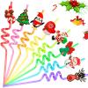 24 PCS Christmas Party Favors Drinking Straws Reusable Xmas Plastic Straw with Cartoon Decoration for Kids Christmas Party Supplies for New Year, Christmas, Birthday Party, 8 Styles view 1