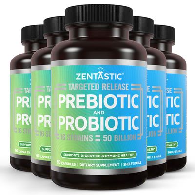 Zentastic Probiotics & Prebiotics Supplement - 50 Billion CFU - for Men & Womens Immune & Digestive Health - 16 Strains - Shelf Stable - 300 Delayed Release Veggie Capsules