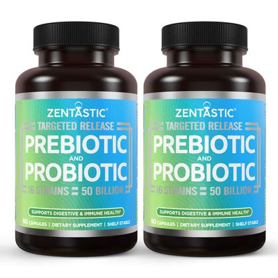 Zentastic Probiotics & Prebiotics Supplement - 50 Billion CFU - for Men & Womens Immune & Digestive Health - 16 Strains - Shelf Stable - 120 Delayed Release Veggie Capsules