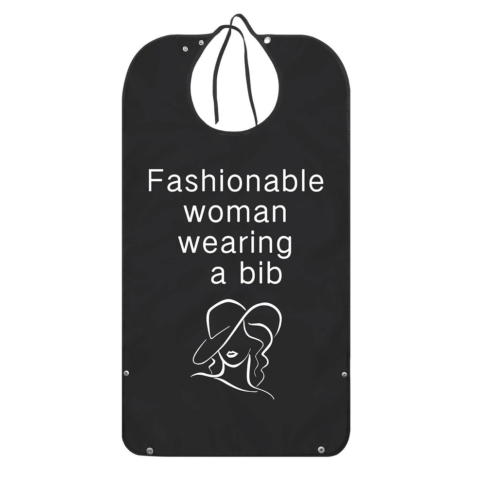 KINBOM Funny Adult Bibs, Dining Clothing Protector Washable and Reusable Bibs for Adults with Crumb Catcher for Adults Elderly and Disabled(Fashionable Woman Wearing a Bib)