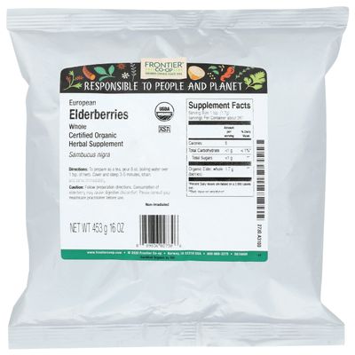 Frontier Herb Organic Whole European Elderberries, Kosher, USDA Certified Organic, 16 Ounce (Pack of 1)