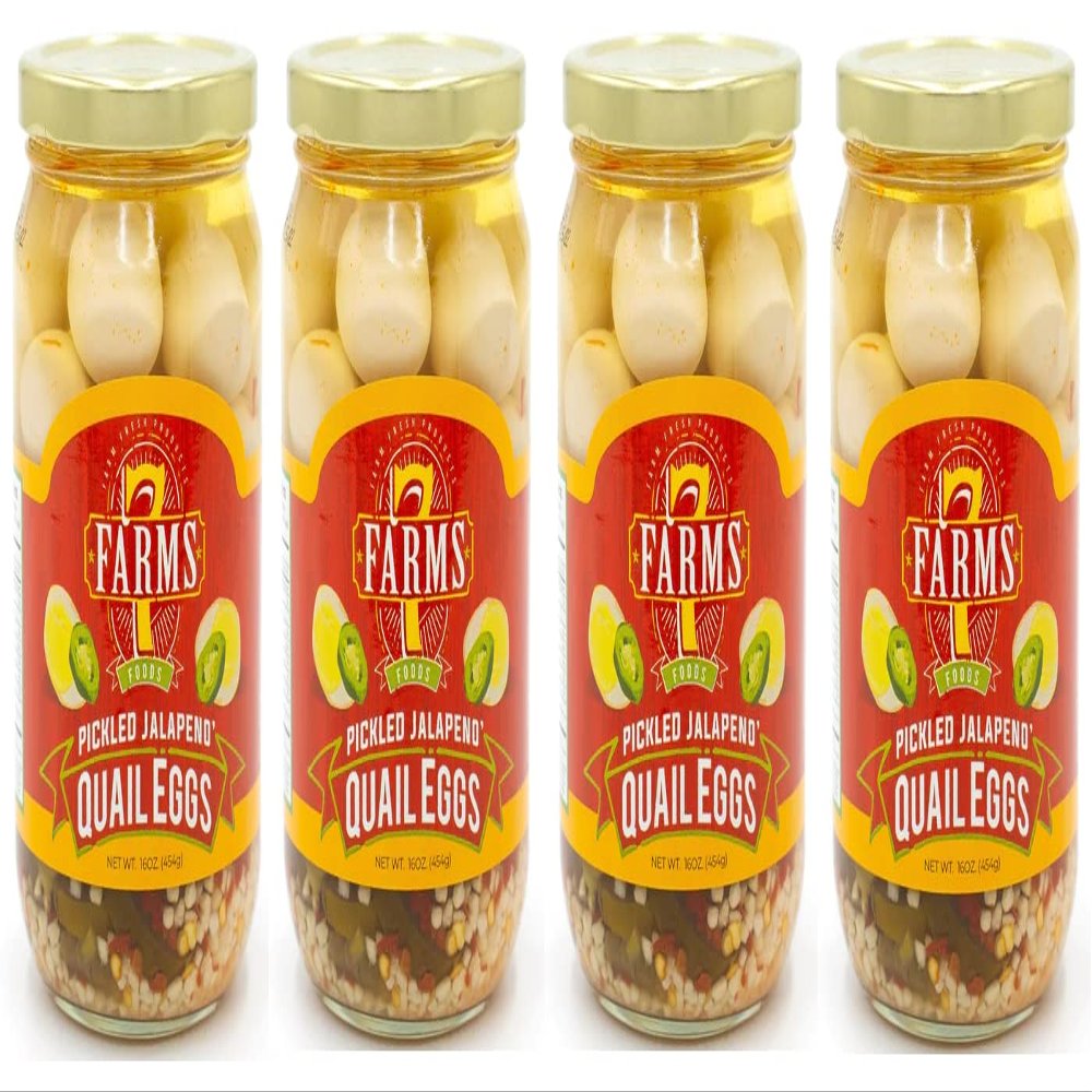 7 Farms Pickled Jalapeno Quail Eggs 4 Jars Net Wt. 16 Oz (454g)
