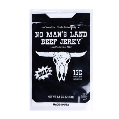 No Mans Land Premium Beef Jerky | 17G High Protein, Low Carb, Low Calorie Beef Snack | Slow-Dried, Smoked & Seasoned Jerky Strips | MILD 8.5oz Bag
