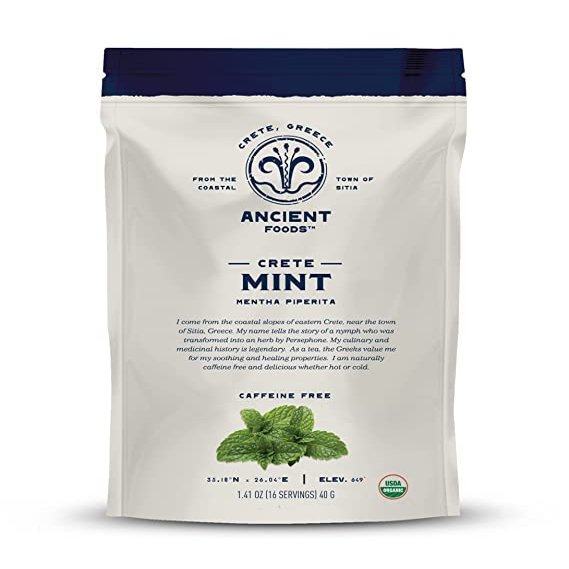 Ancient Foods Organic Mint Tea  Mint Loose Leaf Tea, Organic and Caffeine Free Tea Leaves from Crete (40g)