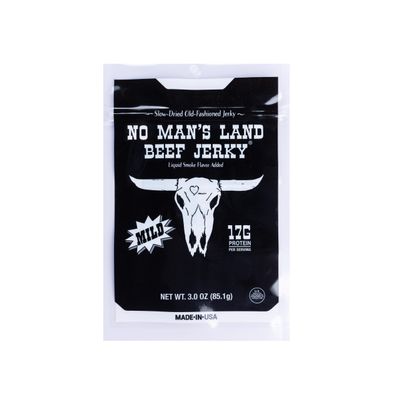 No Mans Land Slow-Dried Beef Jerky | Smoked & Seasoned Jerky Strips | High Protein, Low Carb, Low Calorie Beef Snack | Gluten Free - MILD 3oz Bag