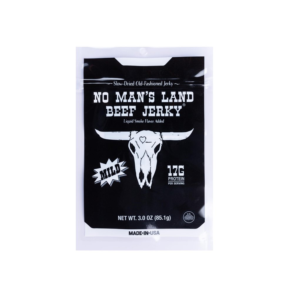 No Mans Land Slow-Dried Beef Jerky | Smoked & Seasoned Jerky Strips | High Protein, Low Carb, Low Calorie Beef Snack | Gluten Free - MILD 3oz Bag