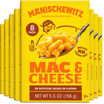Manischewitz Kosher Mac & Cheese, 5.5oz (8 Pack) Made with Real Cheddar Cheese, No Artificial Colors of Flavors, Certified Kosher