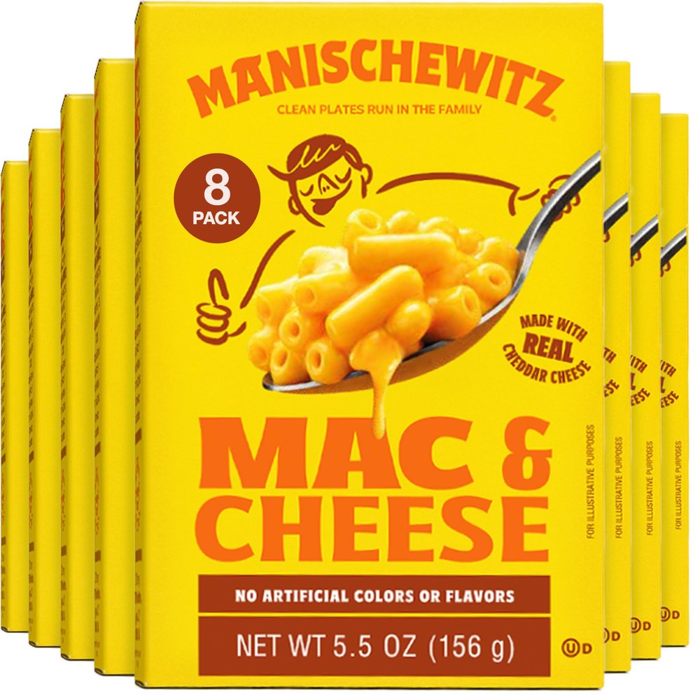 Manischewitz Kosher Mac & Cheese, 5.5oz (8 Pack) Made with Real Cheddar Cheese, No Artificial Colors of Flavors, Certified Kosher