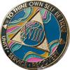 18 Year AA Medallion Elegant Marble Tahiti Teal Blue and Pink Gold Plated Chip view 1