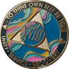 18 Year AA Medallion Elegant Marble Tahiti Teal Blue and Pink Gold Plated Chip view 3
