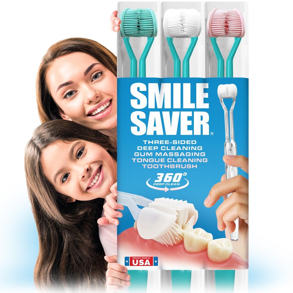 Smile Saver 360 3-Sided Toothbrush for Kids & Adults | Sustainable U-Shaped Triple Soft Bristle Heads + Tongue Scraper Braces Caregivers Kids Child Adult | Prevention Gum Massage Special Needs | USA