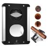 XIFEI Cigar Cutter V-Cut Guillotine,4 in 1 Straight Cut V Cutter with Cigar Punch Cigar Holder Stainless Steel Blade Ergonomic Design with Secure-Lock 60 RG Cigar Accessories (Black) view 1