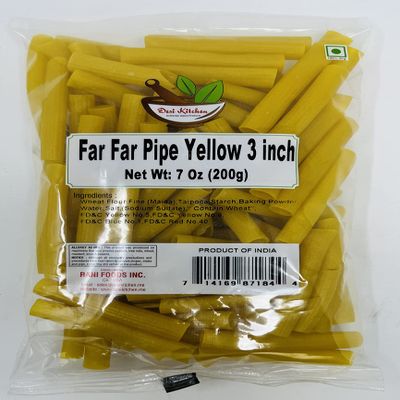 Desi Kitchen Far Far/Fryums Wheat Pellet Uncooked, great substitute of papadam/Pipe Yellow 3 Inch, 200gm (7oz)
