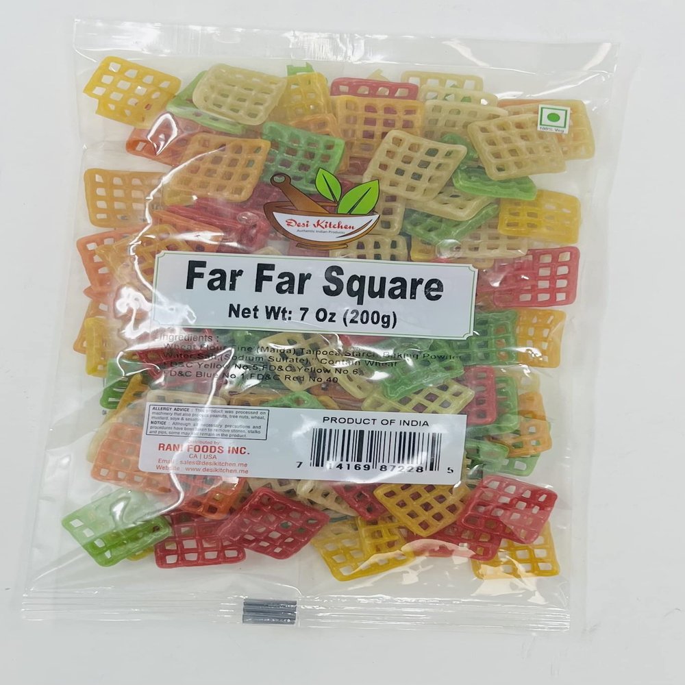 Desi Kitchen Far Far/Fryums Wheat Pellet Uncooked, great substitute of papadam/Square Cut, 200gm (7oz)
