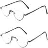 REAVEE 2 Pack Half Lens Reading Glasses for Men Women Spring Hinge Metal Half Frame Readers Slim Half Moon Eyeglasses with Pouch, Black and Gun Grey 3.5 view 2