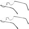 REAVEE 2 Pack Half Lens Reading Glasses for Men Women Spring Hinge Metal Half Frame Readers Slim Half Moon Eyeglasses with Pouch, Black and Gun Grey 3.5 view 3
