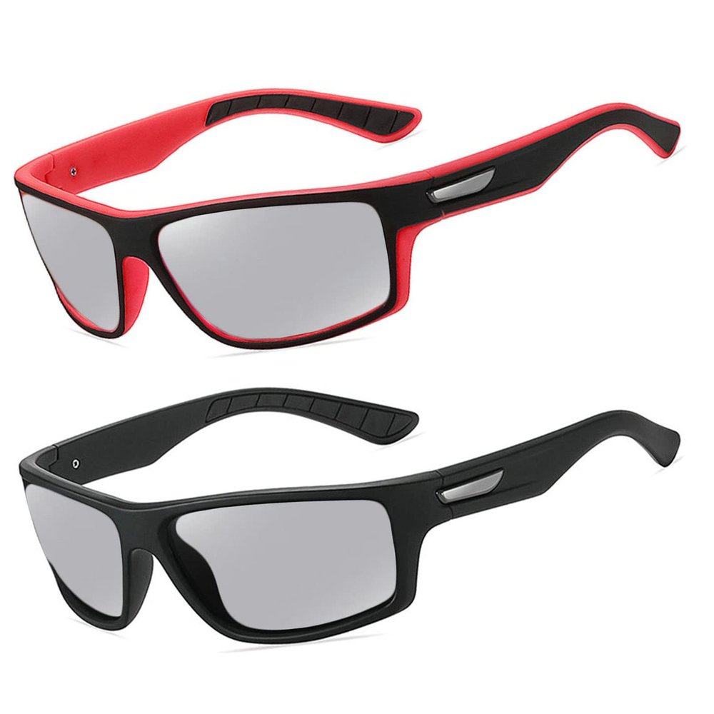 2pcs Men's Full lens Reading Glasses Transition Sun Photochromic Lens Sports Frame 2022 Fashion Square Presbyopia Eyewear (2PCS-black&red, 2.5, multiplier_x)