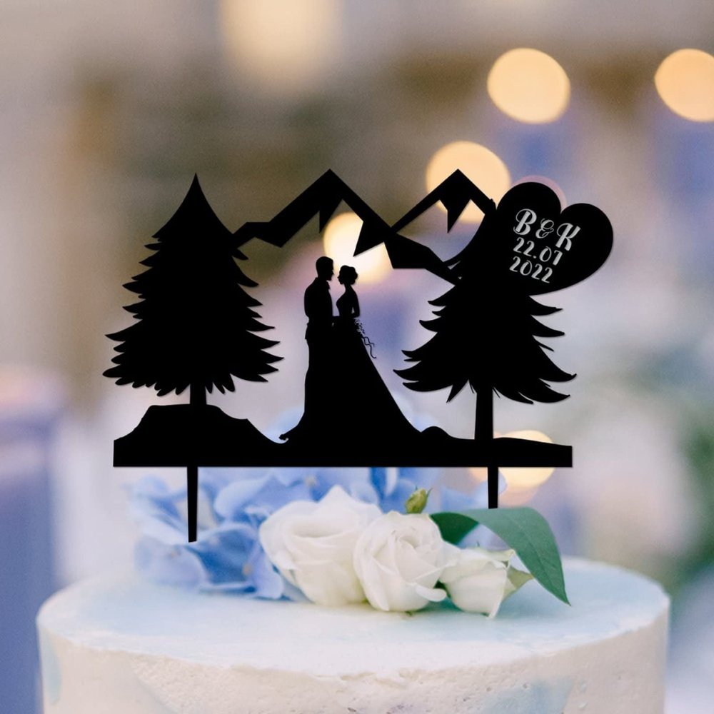 Mr And Mrs Wedding Cake Topper Couple Married Bride Cake Toppers Bride And Groom Silhouette Cake Topper Custom Couple Name Engagement Wedding Cake Toppers Black Acrylic Cake Topper