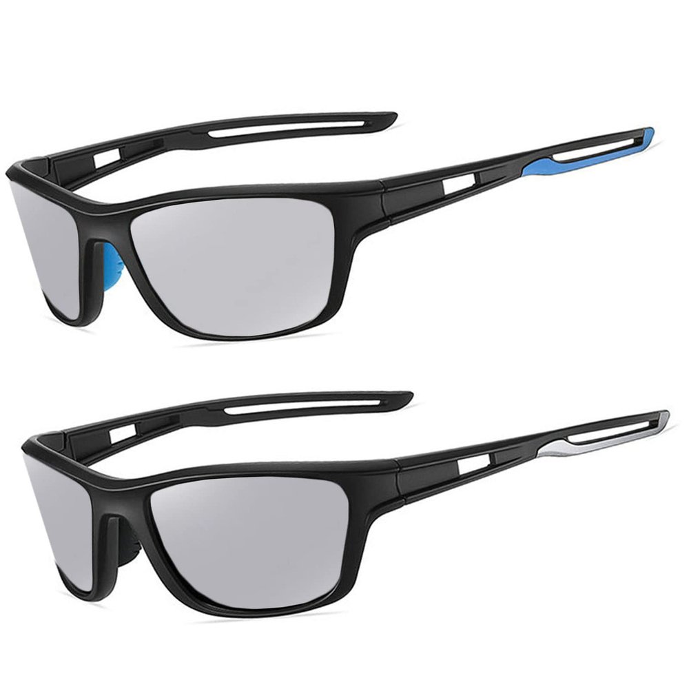 2pcs Wrap Around Photochromic full lens Reading glasses Men Transition Hyperopia Presbyopia Sports Reader Sunglasses (2PCS-black&blue, 1.75, multiplier_x)