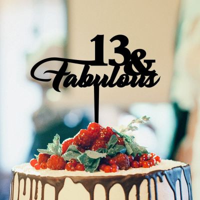 13 & Fabulous Cake Toppers Personalized Happy Birthday Cake Topper Black Acrylic Happy Birthday Cake Topper Party Decorations Happy Birthday Gift to Boys Girls Friend Cake Toppers