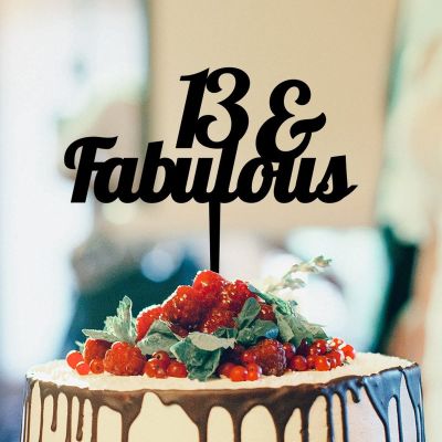 13 & Fabulous Cake Topper Black Acrylic Birthday Cake Toppers Party Decor Supplies Birthday Custom Last Name Cake Topper Happy Birthday Gift to Children Adults Men Women Cake Toppers