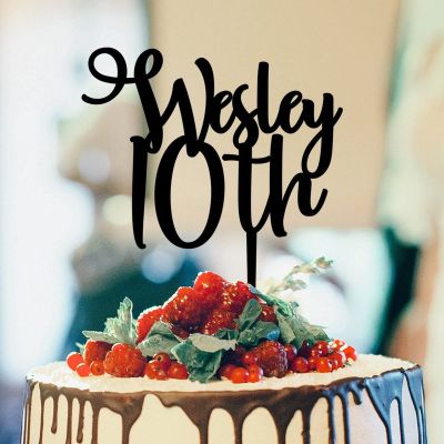 10th Cake Topper Black Acrylic Birthday Party Decorations Happy Birthday Topper Custom Birthday Cake Decor Party Topper Happy Birthday Gift to Children Adults Men Women Cake Toppers