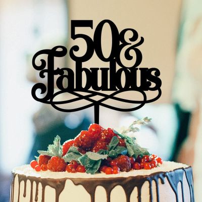 50 & Fabulous Cake Topper Black Acrylic Happy Birthday Cake Topper Party Decorations Custom Birthday Cake Topper Decorations for Men Women Happy Birthday Gift to Children Women Cake Toppers