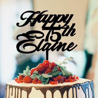 Happy 75th Cake Topper Black Acrylic Happy Birthday Cake Toppers Party Supplies Women Men Custom Happy Birthday Decoration Topper Happy Birthday Gift to Children Adults Men Women Cake Toppers