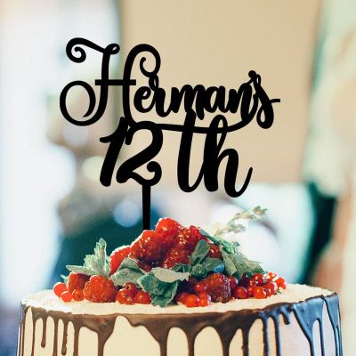 12th Cake Toppers Custom Birthday Cake Topper Decorations for Men Women Black Acrylic Birthday Party Decorations Happy Birthday Topper Happy Birthday Gift to Boys Girls Friend Cake Toppers