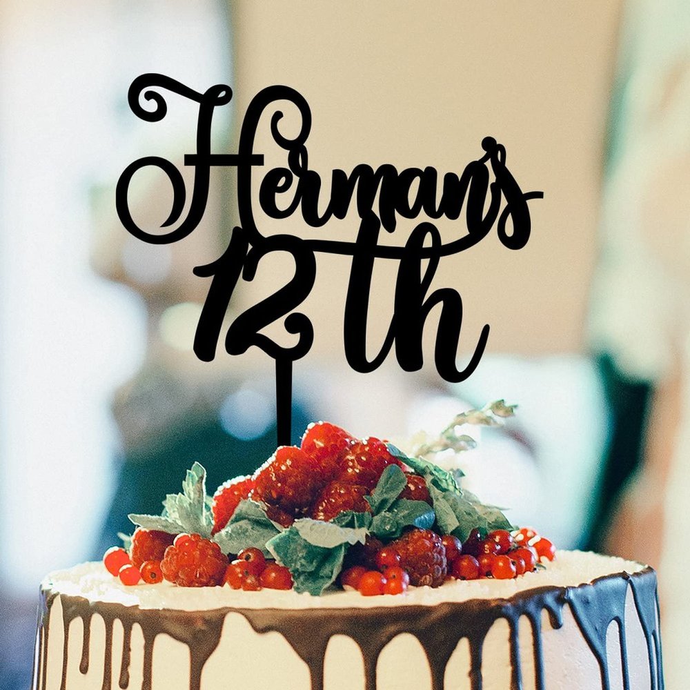 12th Cake Toppers Custom Birthday Cake Topper Decorations for Men Women Black Acrylic Birthday Party Decorations Happy Birthday Topper Happy Birthday Gift to Boys Girls Friend Cake Toppers