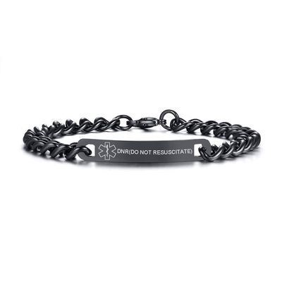 VNOX Medical Alert ID DNR(DO NOT RESUSCITATE)-7MM Black Stainless Steel Thin Link Emergency Bracelet for Men,8.8" ?-