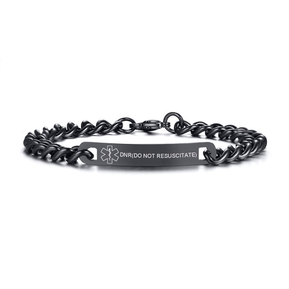 VNOX Medical Alert ID DNR(DO NOT RESUSCITATE)-7MM Black Stainless Steel Thin Link Emergency Bracelet for Men,8.8" ?-