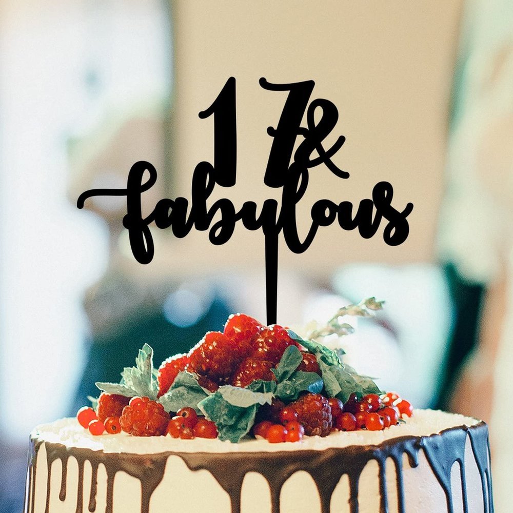 17 & Fabulous Cake Topper Black Acrylic Happy Birthday Cake Topper Party Decorations Birthday Party Decorations Supplies Custom Cake Topper Happy Birthday Gift to Children Women Cake Toppers