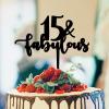 15 & Fabulous Cake Topper Black Acrylic Birthday Cake Topper Party Decor Supplies Personalized Name & Age Birthday Cake Topper Happy Birthday Gift to Children Adults Men Women Cake Toppers view 1