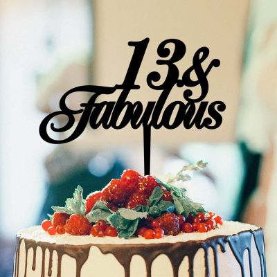13 & Fabulous Cake Toppers Birthday Custom Last Name Cake Topper Black Acrylic Birthday Party Decorations Happy Birthday Topper Happy Birthday Gift to Boys Girls Friend Cake Toppers