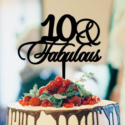 10 & Fabulous Cake Toppers Custom Cake Topper for Anniversary Birthday Decor Black Acrylic Happy Birthday Party Decorations Cake Toppers Happy Birthday Gift to Boys Girls Friend Cake Toppers